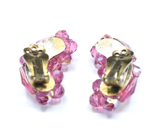 Faceted Pink Aurora Borealis Crystal Clip-On Earr… - image 8