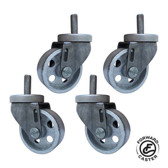3 Cast Iron Vintage Threaded Stem Swivel Casters Set Etsy