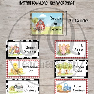 Printable, Farm Theme Behavior Chart, Classroom Behavior Chart, Classroom Decoration, Instant Download, Rustic Oaks Farm