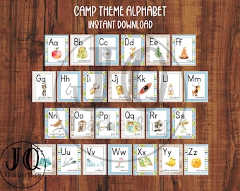 Printable Alphabet Wall Poster, Camping Theme Classroom Decor, Camp Alphabet, Camp Theme, Alphabet Wall Cards, Homeschool Decoration