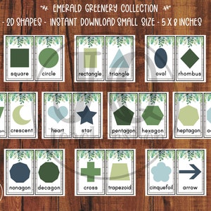 Printable 2d Shape Cards, Greenery Theme Classroom Decorations, Classroom Decor, 2d Shapes, Botanical Classroom, Emerald Green Collection