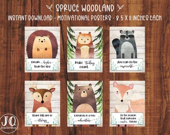 Printable Motivational Woodland Theme Classroom Posters, Instant Download, Sprue Woodland Collection