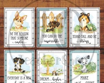 Affiches de motivation imprimables, affiches de classe sur le thème des chiots, affichage de l'état d'esprit de croissance, téléchargement immédiat