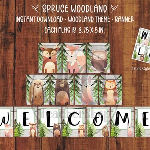 Printable Welcome Woodland Theme Banner, Forest Theme Classroom, Classroom Door Decoration, Woodland Class Decor, Spruce Woodland Collection