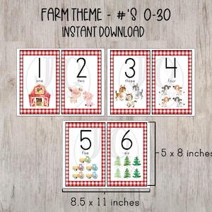 Afdrukbaar, boerderijthema nummer muurposters, klasdecor, boerenerfthema, boerderij klasdecor, #&#39;s 0-30