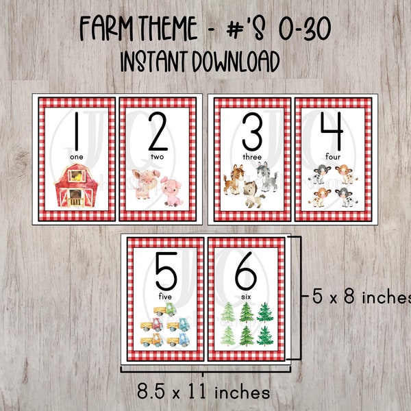 Printable, Farm Theme Number Wall posters, Classroom Decor, Barnyard Theme, Farm Classroom Decor, Lazy Quail Acres Collection, #'s 0-30