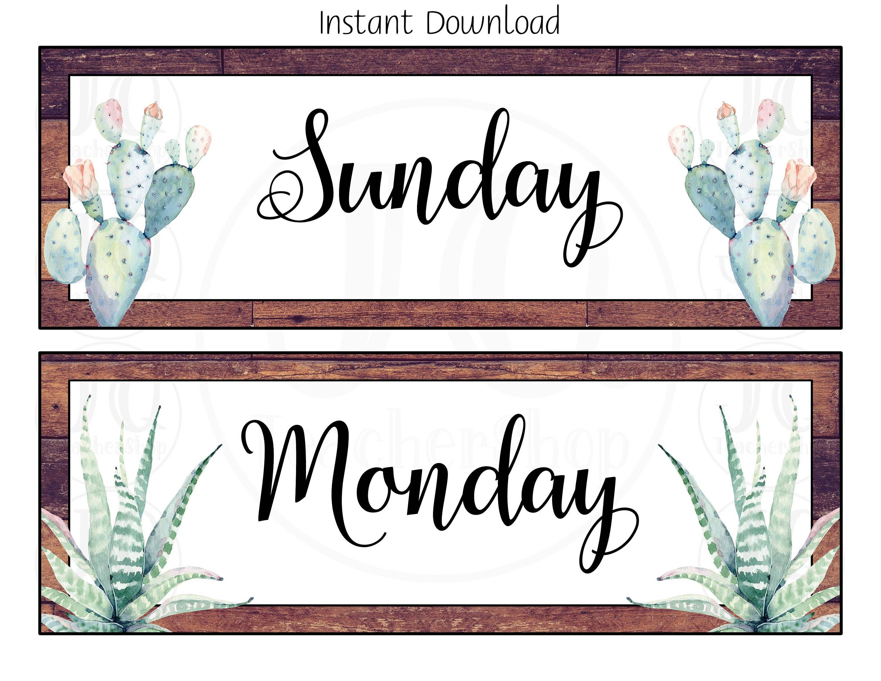 Printable Classroom Calendarpastel And Wood Cactus Theme Etsy