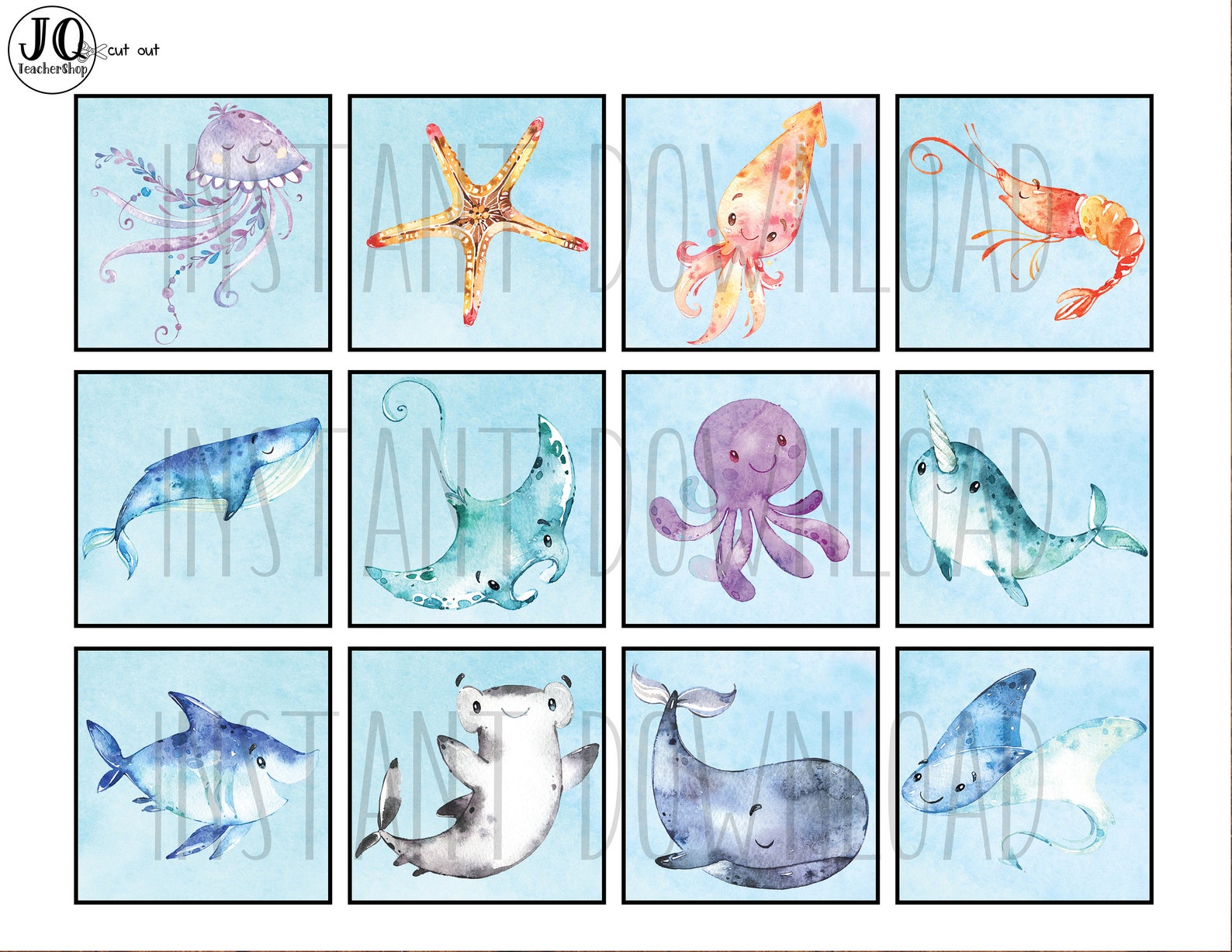 Printable Ocean Animals Matching Game Sea Life Flashcards | Etsy