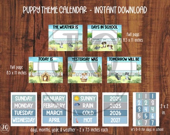 Puppy Theme Classroom Calendar Set: Printable Decor (Digital Download)
