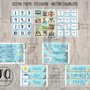 Printable Classroom Calendar, Ocean Theme Classroom, Classroom Decor Ideas, Ocean Classroom Decorations
