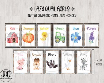 Farm Color Flash Cards, Barnyard Classroom Decor (Printable)