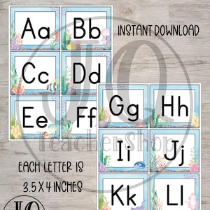 Download instantâneo, parede de palavras do alfabeto, decoração de sala de aula, cartões de parede de alfabeto com tema oceânico, decoração de sala de aula, vida marinha, decoração de escola em casa