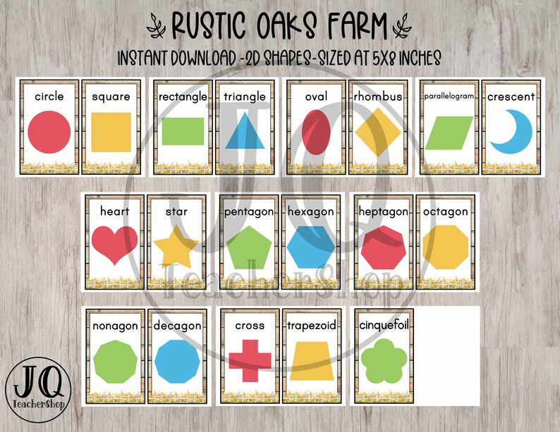 Printable 2d Shape Cards Farm Theme Classroom Decorations - Etsy
