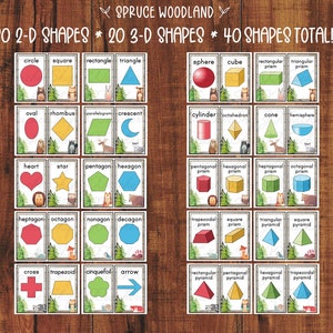 Printable Woodland Theme Classroom, Woodland Classroom Decor, 2d and 3d shapes, Classroom Shapes Printout, 40 shapes total