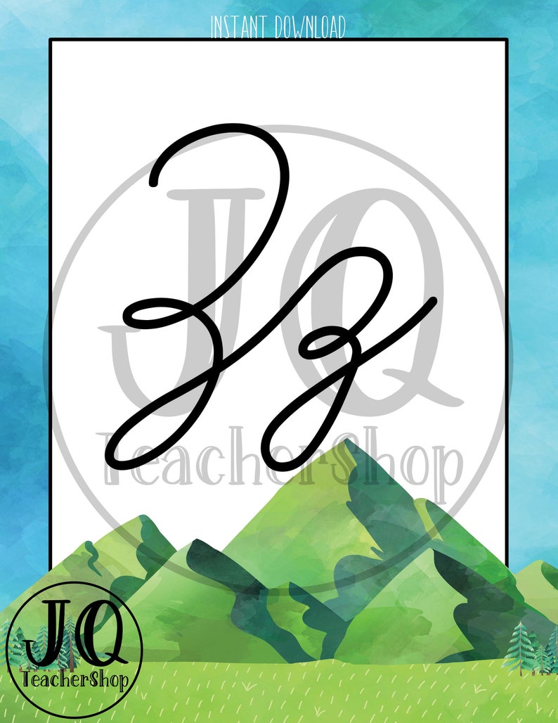 Printable Cursive Alphabet Wall Poster Mountain Theme Etsy