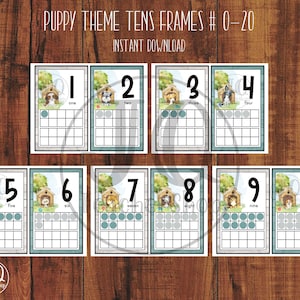 Puppy Theme Zehnerrahmen: Zahlen 0-20 Klassenzimmer Dekoration (PDF)