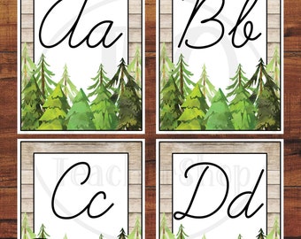 Woodland Cursive Alphabet Print, Forest Theme Classroom Decor (Digital Download)