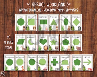 Woodland Theme 2D Shape Flashcards, Classroom Decor (Digital Download)