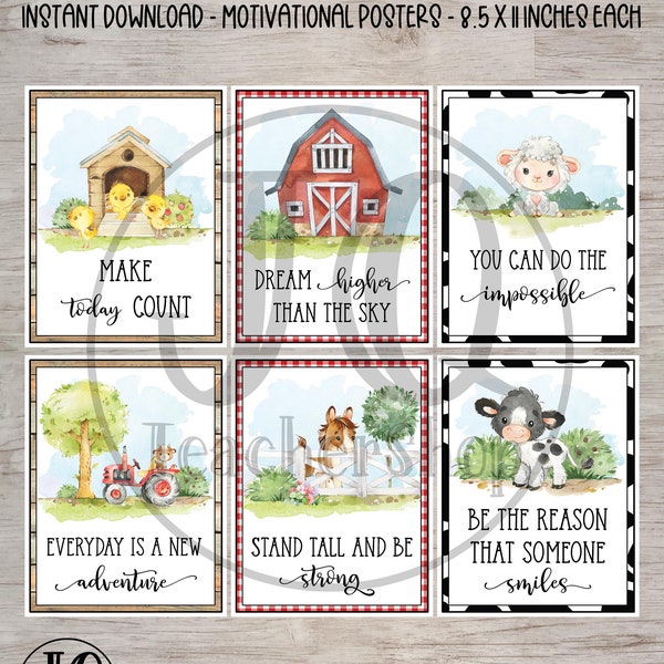 Printable Motivational Farm Theme Classroom Posters, Instant Download, Rustic Oaks Farm Collection