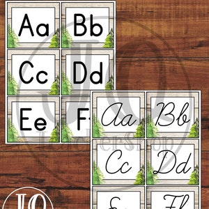 Download instantâneo, parede de palavras do alfabeto, decoração de sala de aula, cartões de parede do alfabeto da floresta, decoração de escola em casa, impressão e cursiva