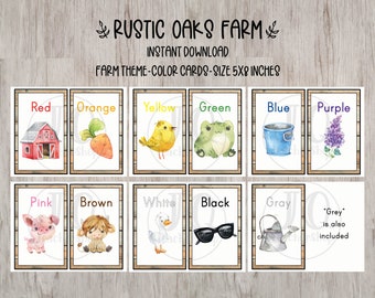 Farm Theme Color Flash Cards: Rustic Oaks Classroom Decor (Digital Download)