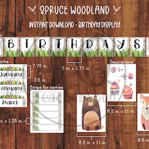 Printable Woodland Class Birthday Display, Woodland Theme Classroom, Forest Theme Birthday Chart, Instant Download Only