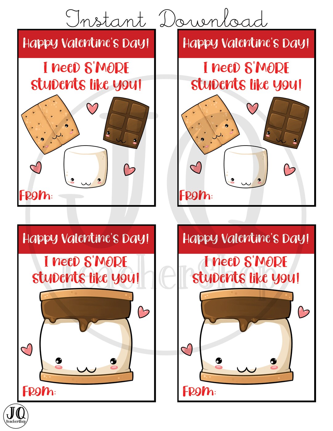 Printable S'mores Theme Valentine's Day Cards, Valentine From Teacher ...