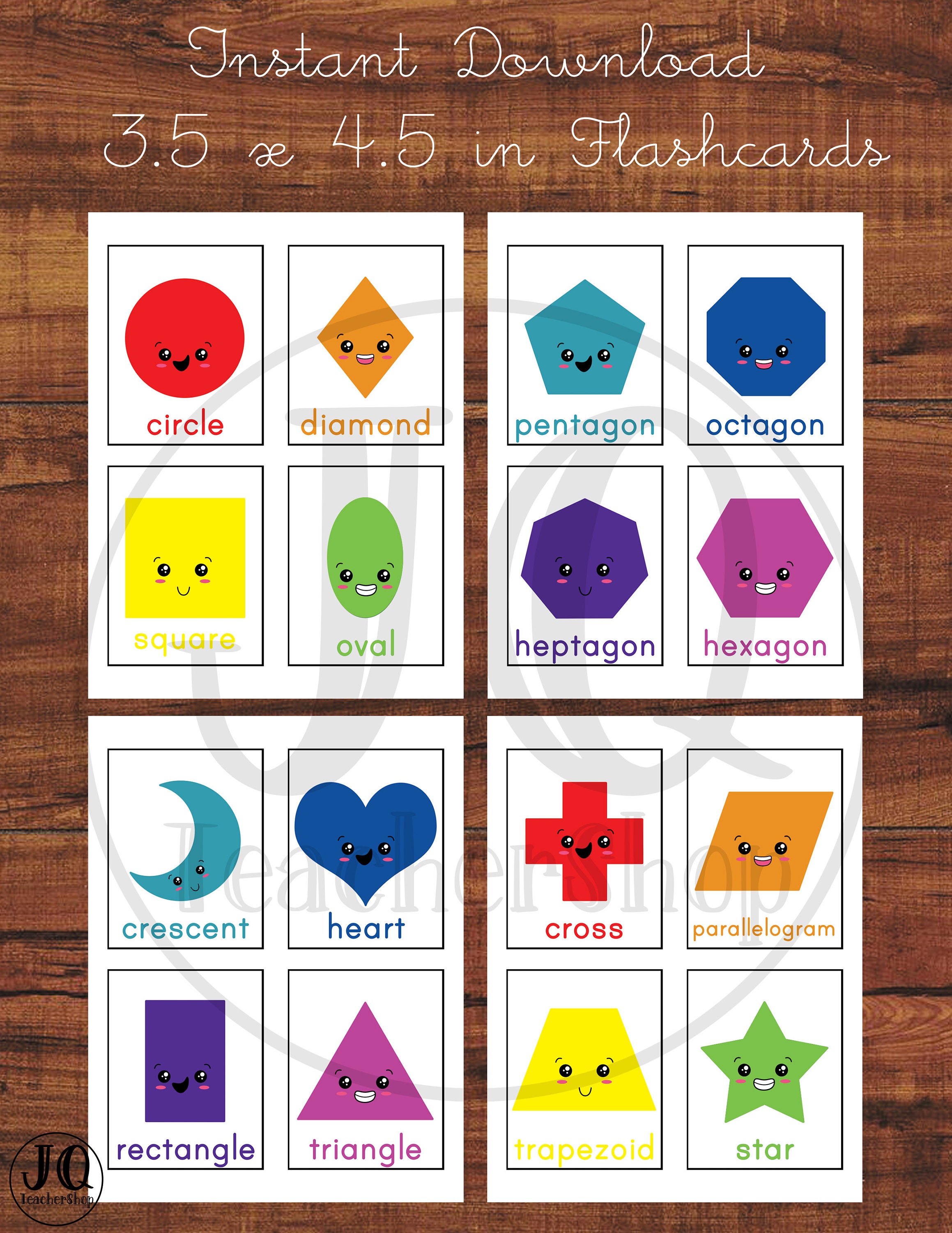 Printable Rainbow Colored Flash Cards, Cute Faces Shape Flash Cards, 2d  Shapes, Shapes for Toddlers, Flash Cards for Kids, Learn Shapes