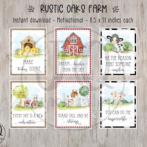 Printable Motivational Farm Theme Classroom Posters, Instant Download, Rustic Oaks Farm Collection