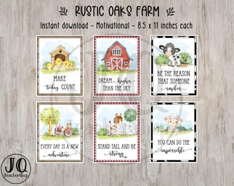 Printable Motivational Farm Theme Classroom Posters, Instant Download, Rustic Oaks Farm Collection