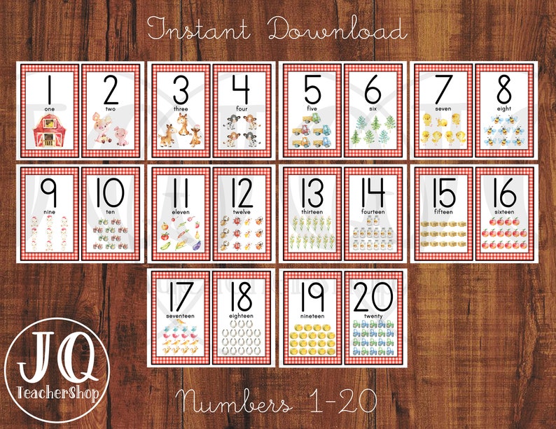 printable farm theme number wall posters classroom decor etsy