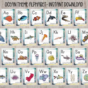Druckbare Alphabet Wand Poster, Ozean Thema Klassenzimmer Dekor, Ozean Alphabet, Camp Thema, Unterwasser Alphabet, Homeschool Dekoration