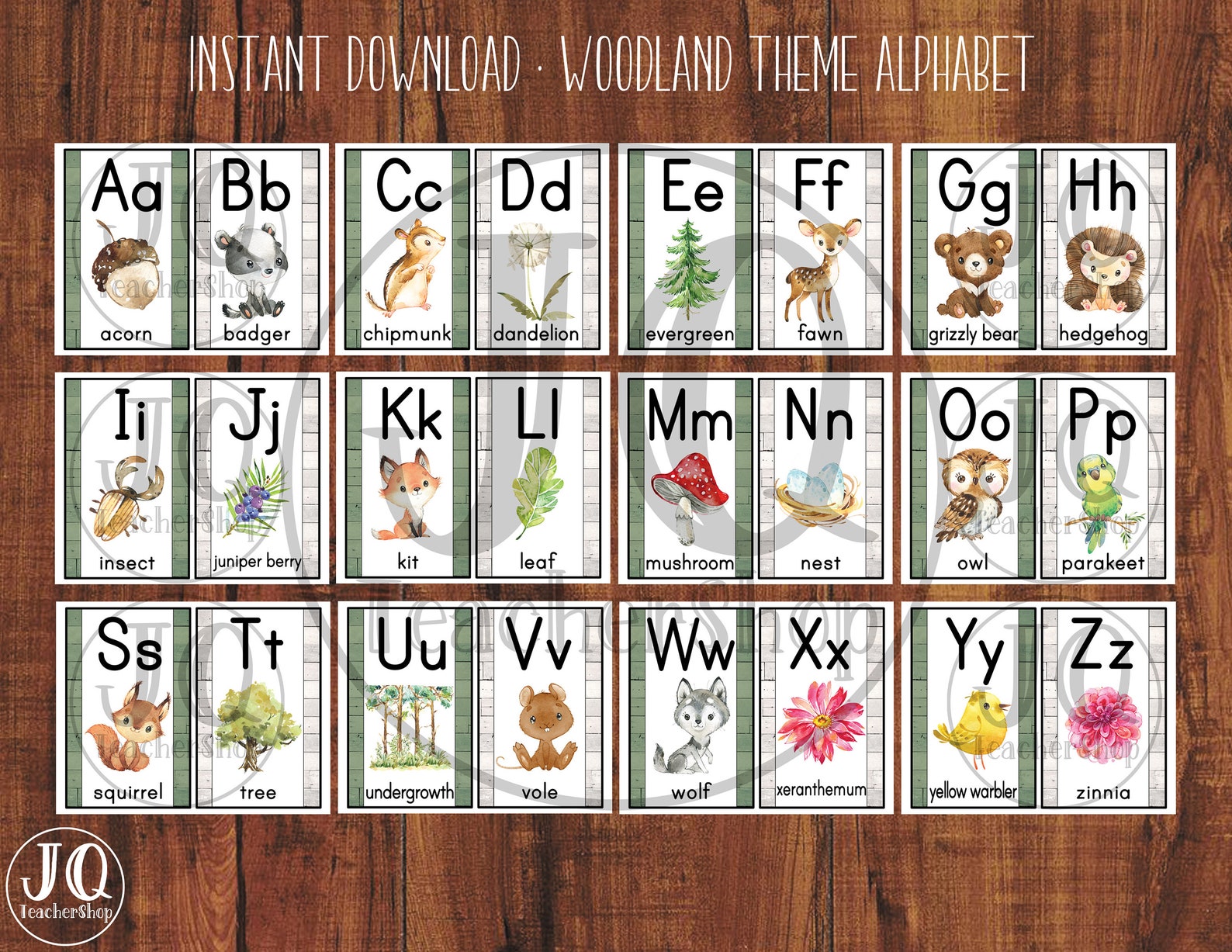 Printable Woodland Theme Alphabet Wall Posters Classroom Etsy
