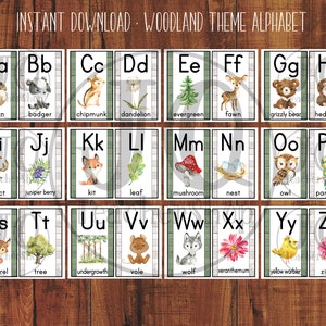 Wald Thema Alphabet Wand Poster, Klassenzimmer Dekor, Wald Thema, Alphabet Wandkarten, Hausschule Dekor, Wald Klassenzimmer