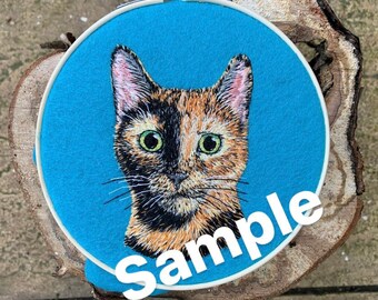 Cat pet portrait embroidery commission