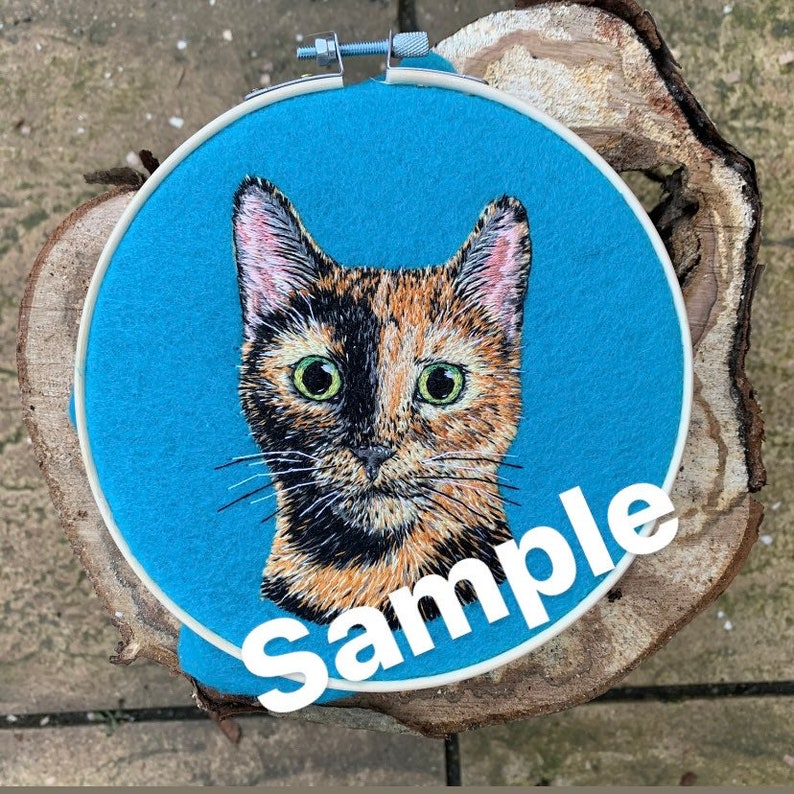 Cat pet portrait embroidery commission image 1