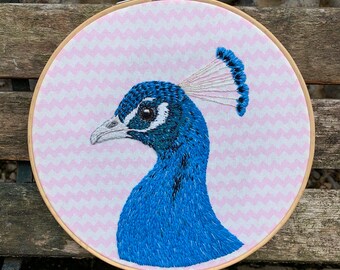 Pretty Peacock embroidery hoop art 8inch