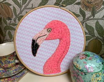 Flamingo embroidery in 10inch hoop