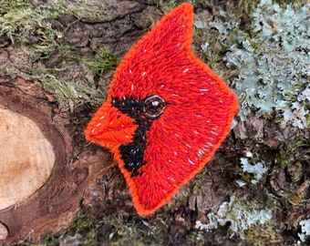 Northern Cardinal hand embroidered Brooch