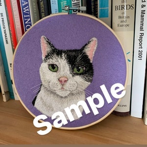 Cat pet portrait embroidery commission image 2