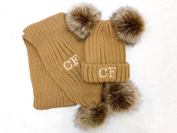 double pom pom hat and scarf set