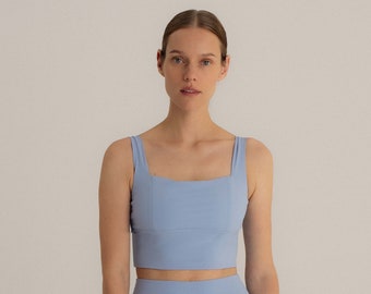 Light Blue Sports Bra: ECONYL Sustainable Yoga Top