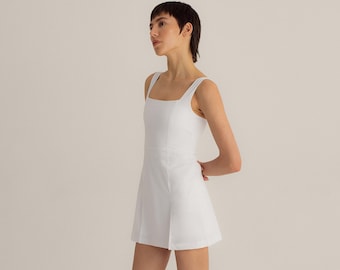 White Tennis Dress: ECONYL Sport Halter Skirt with Shorts