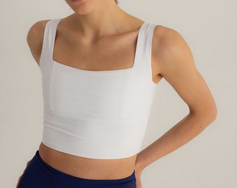White Crop Top: ECONYL® Sustainable Yoga Bra