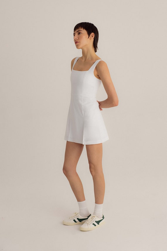 White Tennis Dress: ECONYL Sport Halter Skirt with Shorts White Tennis Dress: ECONYL Sport Halter Skirt with Shorts