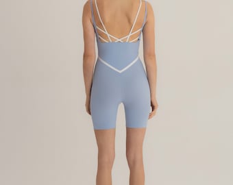 Blue Jumpsuit, Sustainable Activewear, Yoga Catsuit, Yoga romper, Woman romper, Open back jumpsuit, Yoga Clothing