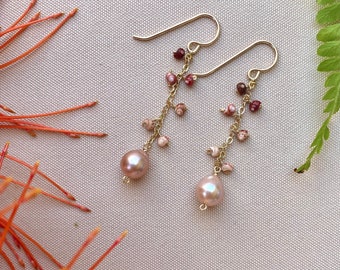 Ombré Kahelelani and Edison Pearl Earrings | Pink Pearl and Kahelelani Shells | Niihau Shell Statement Earrings | Kuahiwi Designs Original