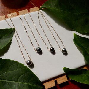 FLAWED Floating Tahitian Pearl Necklace | Black Pearl Jewelry | Mother&#39;s Day Jewelry Collection | Simple Necklace Gift for Mom