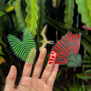 Kuahiwi Sticker Pack | Waterproof Clear Stickers | Iwa Bird Lehua Flower and Kalo Pepili | Native Hawaii Plant Stationary | Polynesian Gift