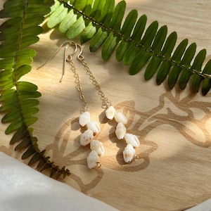 Niihau Momi Shell Threader Style Earrings | Minimalist Niihau Shell Jewelry | Rare Shells from Hawaii | White Shell Jewelry for Ocean Lover